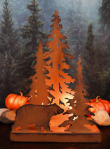 Ebros Metal Art Rustic Forest Black Bear By Pine Trees Night Light Sculp... - $46.99
