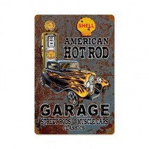 American Hot Rod Garage Shell Metal Sign - $34.95