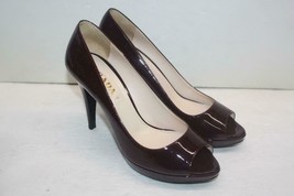 Prada Maroon Red Patent Leather Classic 100mm Open Toe Pump Heels Size 38 / 8 US - $369.33