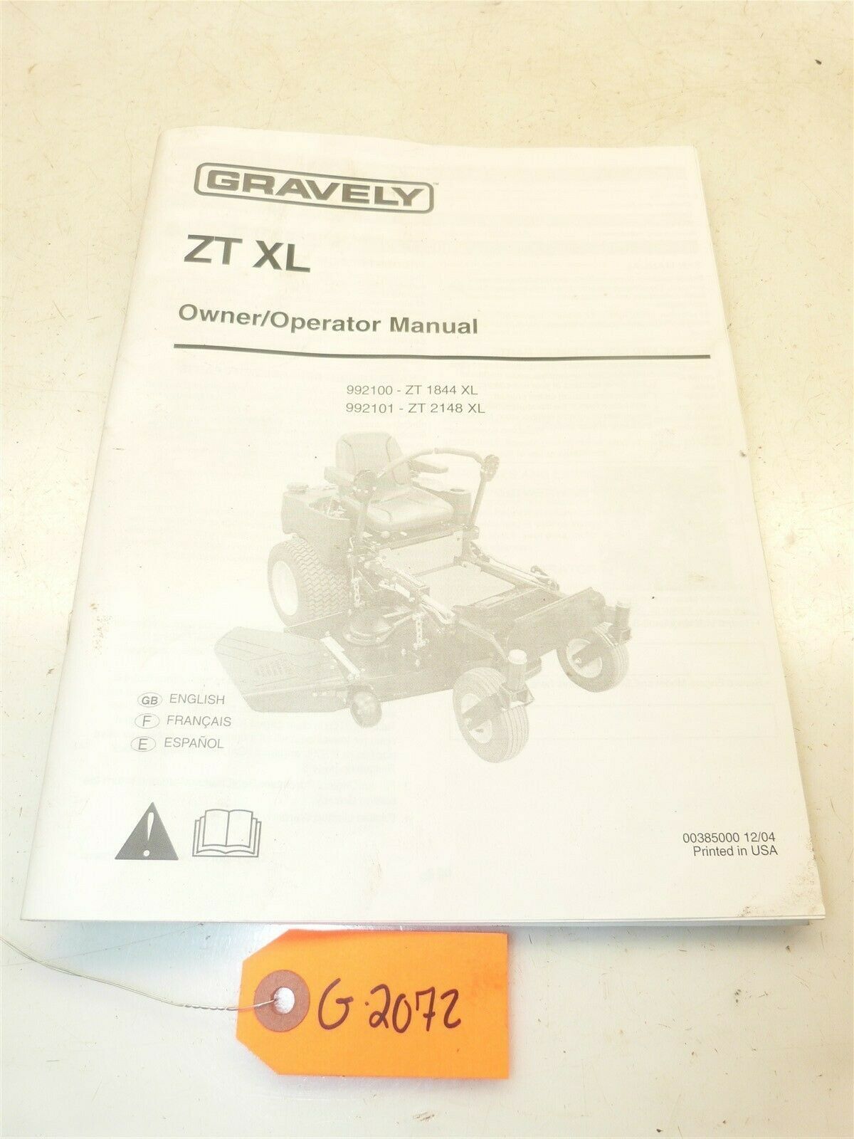 Gravely ZT 1844XL Zero Turn Mower Owners Manual Everything Else