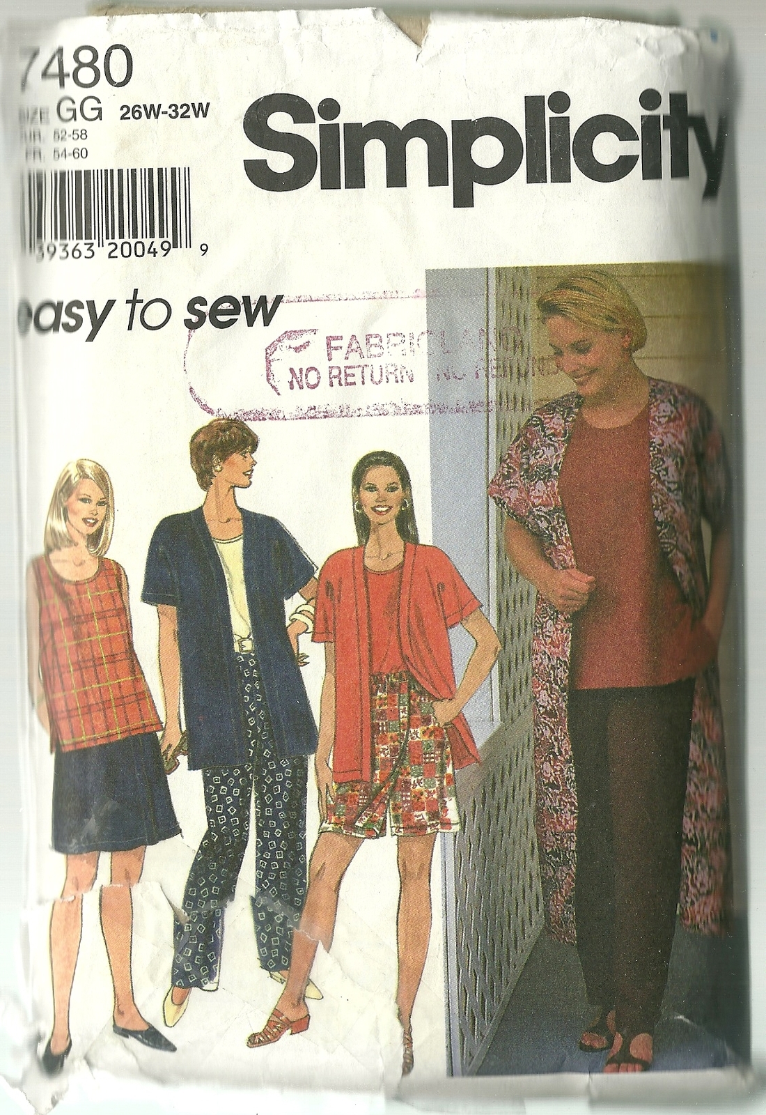 Primary image for Simplicity Sewing Pattern 7480 Misses Womens Jacket Top Shorts Pants 26W - 32W