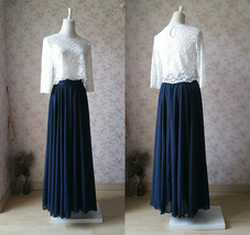 Navy Chiffon Skirt Outfit, Full Length Navy Chiffon Skirt, Navy Wedding, Plus  image 3