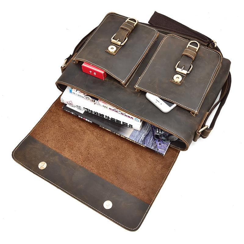 Vintage crazy horse leather messenger bag A4 Genuine leather shoulder bag Men's Accessories