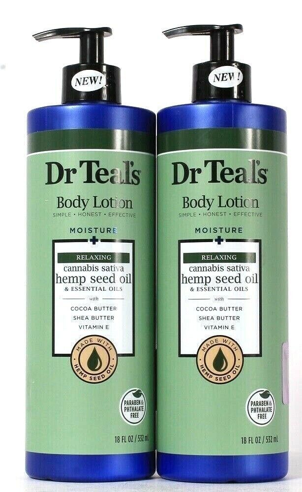 Primary image for (2 Ct) Dr Teal's Moisture Relaxing Hemp Seed Oil Cocoa Butter Body Lotion 18 Oz