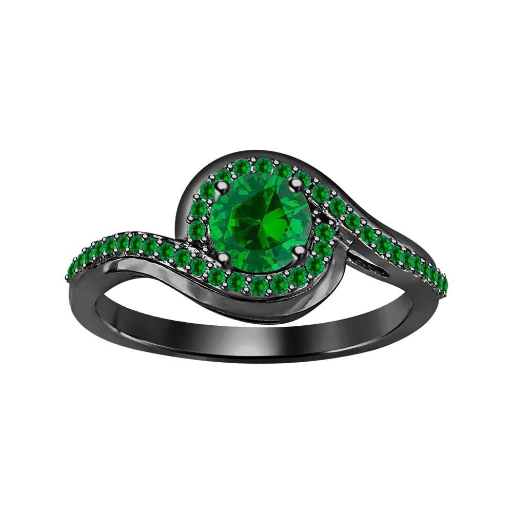 Round Cut Emerald 14k Black Gold Over .925 Sterling Silver Wedding Womens Ring