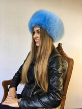 Arctric Fox Fur Hat Saga Furs Fox Full Beret Hat Light Blue Fur Hat image 5