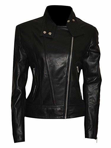 Women Black Casual Anna Torv Fringe Olivia Dunham Slim Fit Leather Jacket