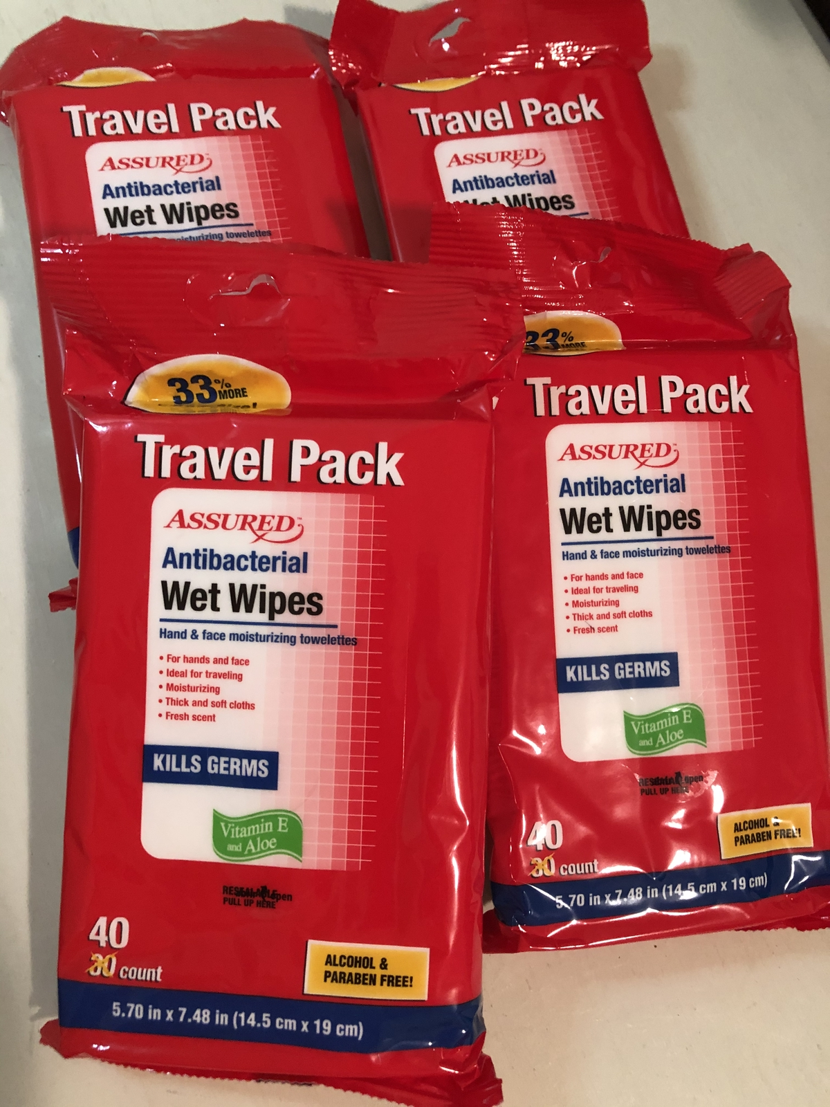 Assured Antibacterial Wet Hand Wipes Travel Packs 4x 40=120 Count