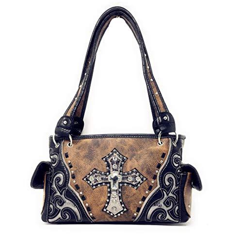 Premium Rhinestone Cross Cut Out Western Embroidered Concealed Carry Handbag in