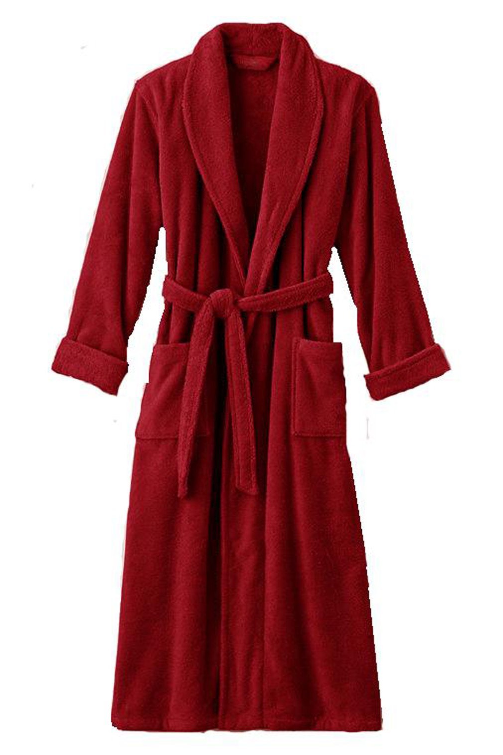 Terry Bathrobe 100 Cotton 12 Colors Available. (Red) Women's Clothing