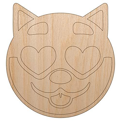 Husky Dog Face Love Heart Eyes Unfinished Wood Shape Piece Cutout for DIY Craft