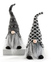 Gnomes w Festive Hat Set of 2-16" Polyester Silver Thread Long Beard Black Boots