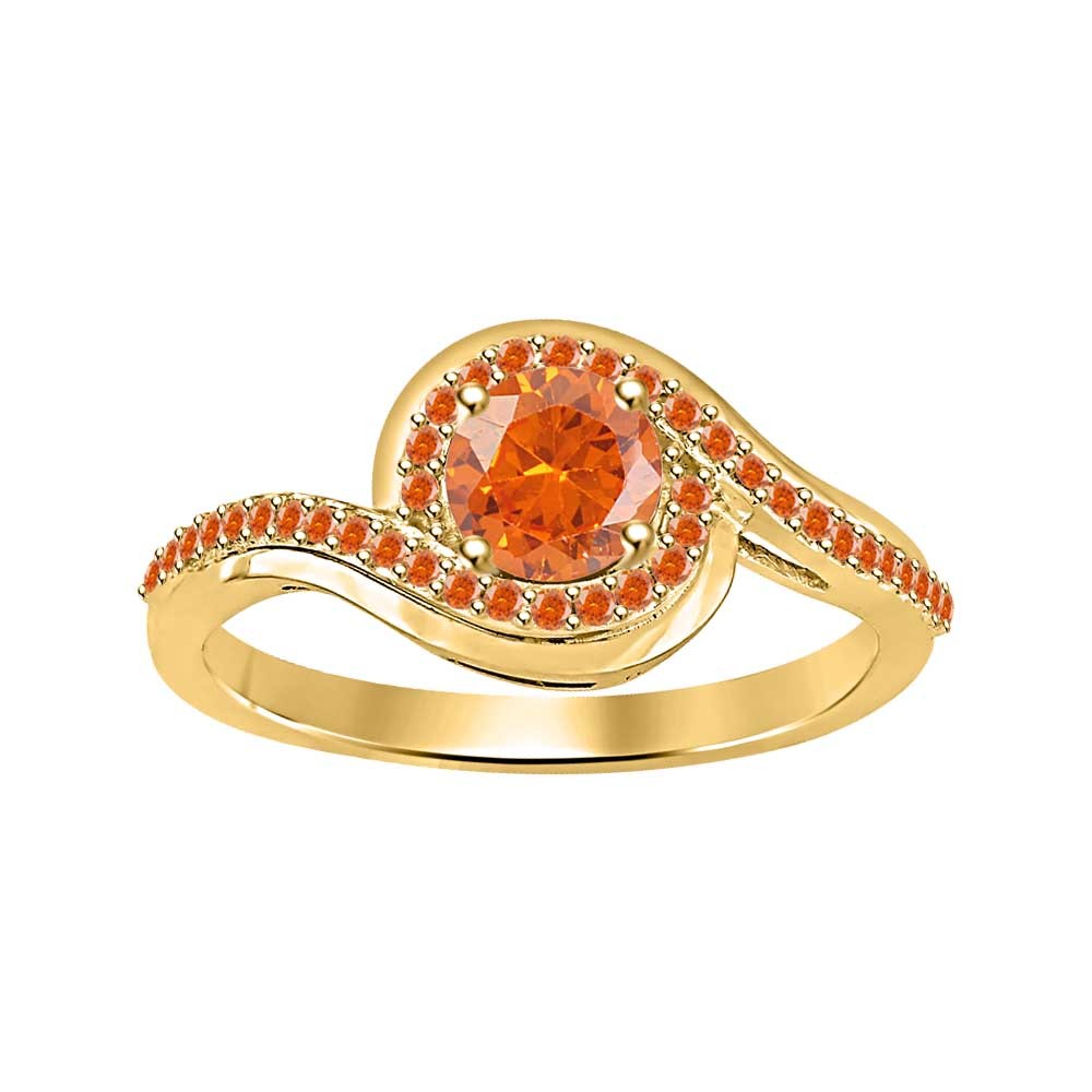 Round Cut Orange Sapphire 14k Yellow Gold Over 925 Silver Wedding Women Ring