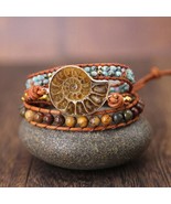 Handmade Ammonite Fossil Seashell Snail Charm Wrap Bracelet - $21.59