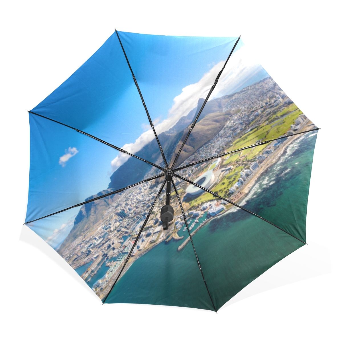 Overall Aerial View Cape Town Black Portable Compact Folding Umbrella