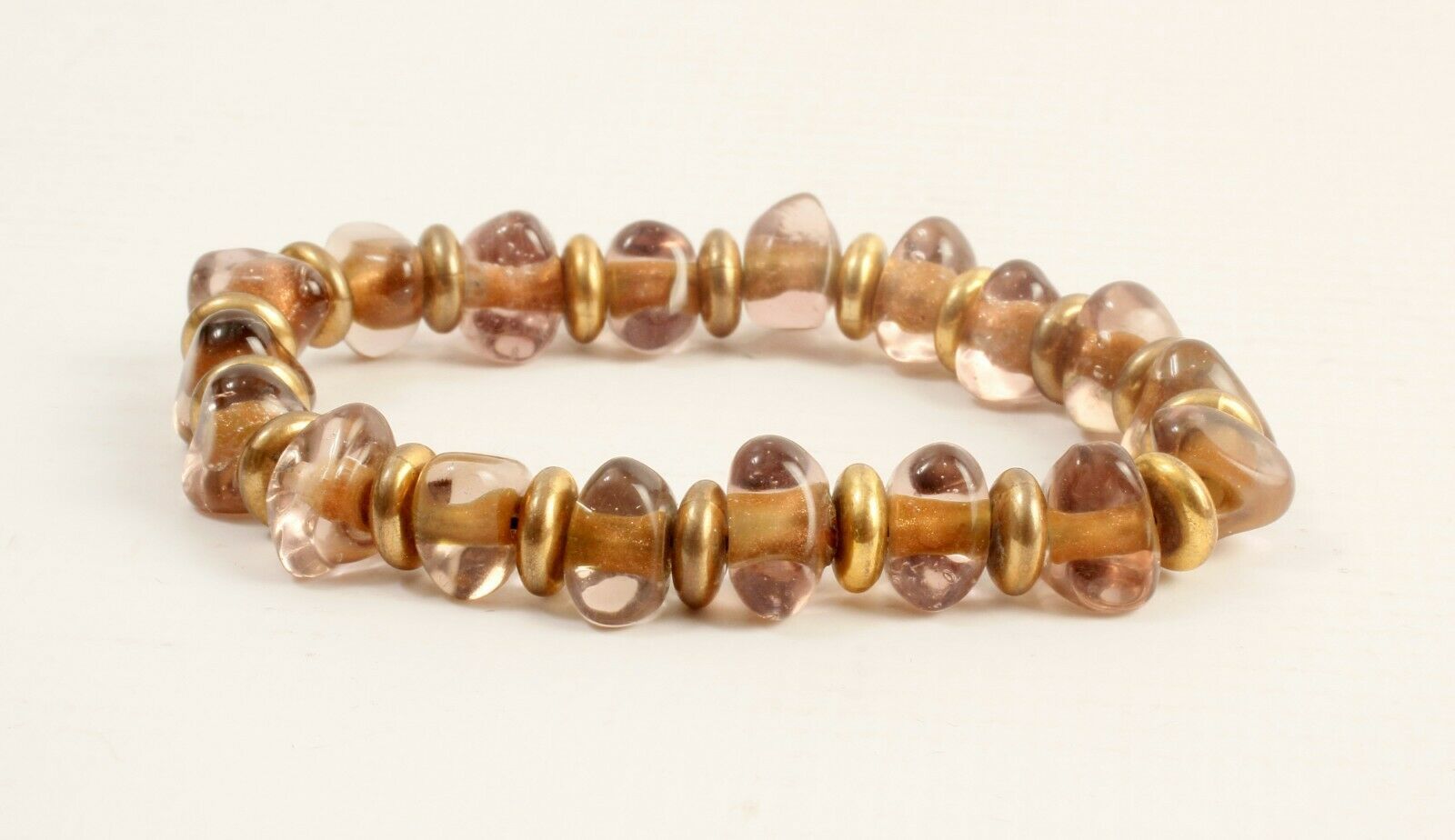 Primary image for Glass Bead Bracelet Stretchy with Gold Tone Spacers 7 Inches