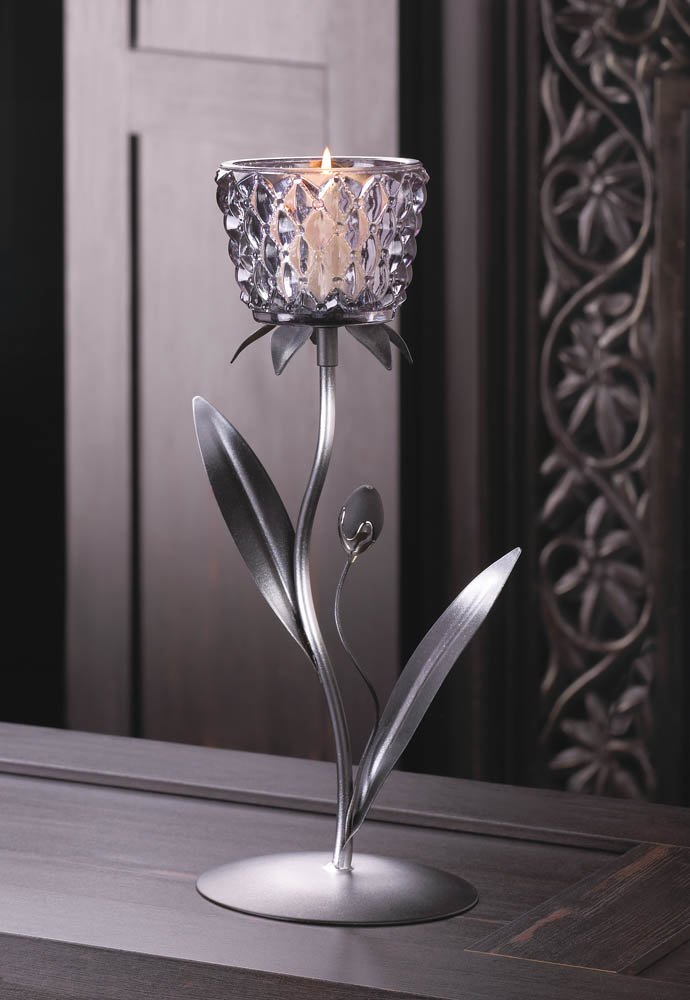 Candle Holder Metal Smoked Glass Flowered Candle Holders Iron For Votives Candle Holders 9444