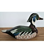 Duck Decoy Wood Carved Unsigned Black Blue Green and Gray Bird Collectible - $29.99