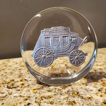 Wells Fargo Bank Paperweight, Collectible Glass with Pewter Stagecoach. 3.5"