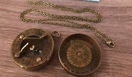NauticalMart Antique Finish Brass Sundial Compass W/Chain & Velour Bag image 5