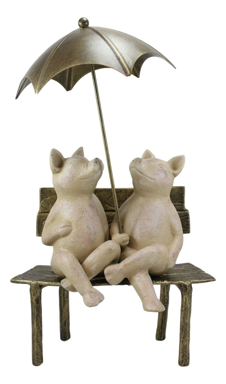 19 Aluminum Rain Romance Pig Couple On Bench With Umbrella Rustic Garden Statue