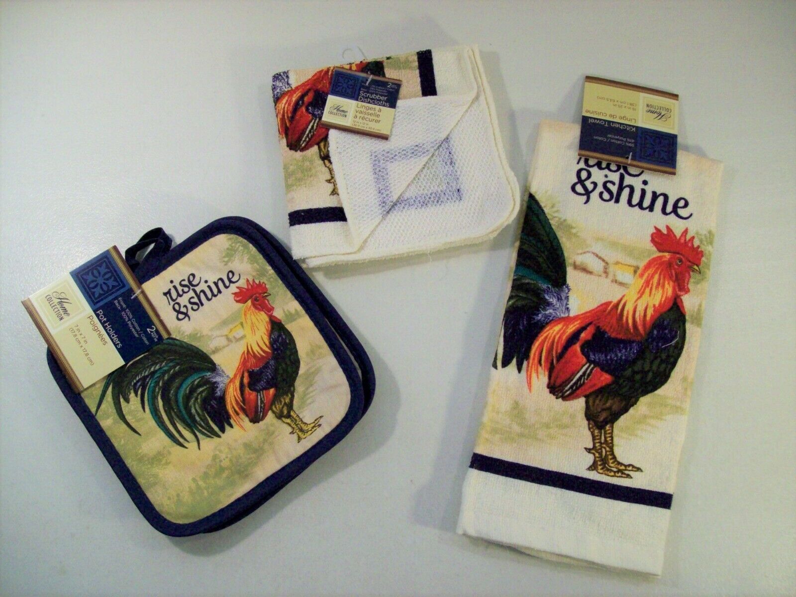 1 2 Pot Holders Home Sweet Home And Rooster 5 Piece Kitchen Linen Bundle Package Oven Mitt 2 Kitchen Towels