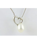 White Cultured PEARL Pendant and Sterling Silver Heart Lariat Chain NECK... - $48.00