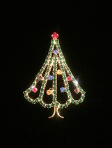 Vintage 60s Gold Plate and Rhinestone Christmas Tree Brooch