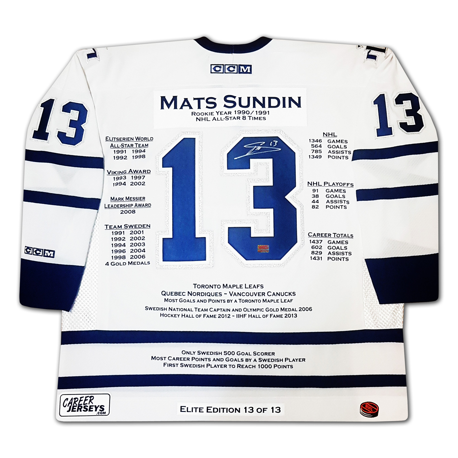 Mats Sundin Career Jersey Signed Elite Edition 13 of 13 Toronto Maple