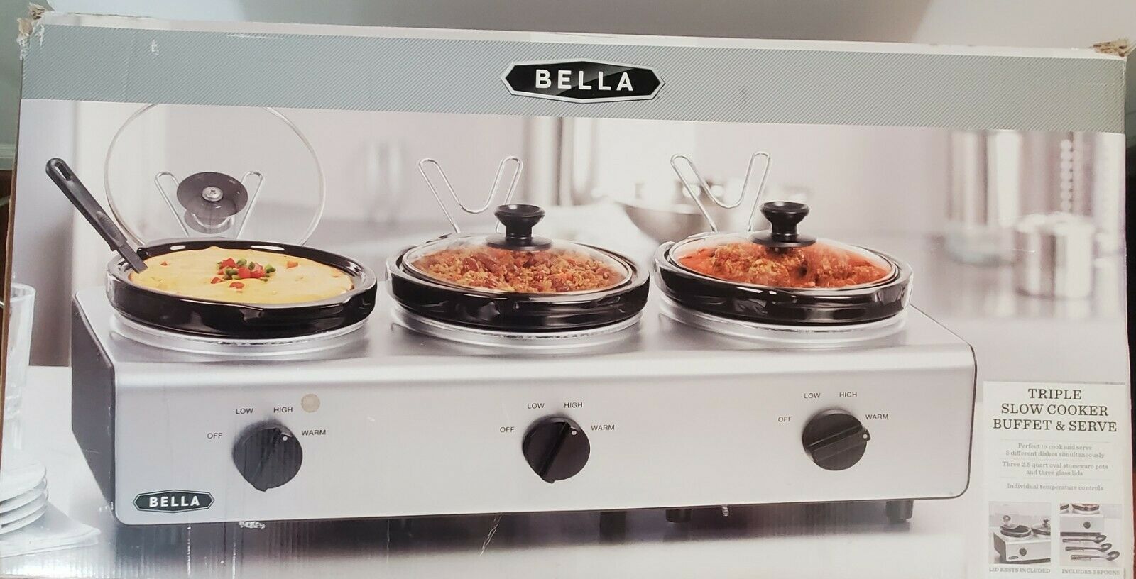Bella Triple Slow Cooker Buffet and Server Great For Parties Cookers