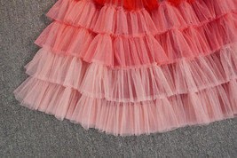 Red Tiered Tulle Skirt Layered Tulle Maxi Skirt Custom Plus Size Holiday Outfit image 9