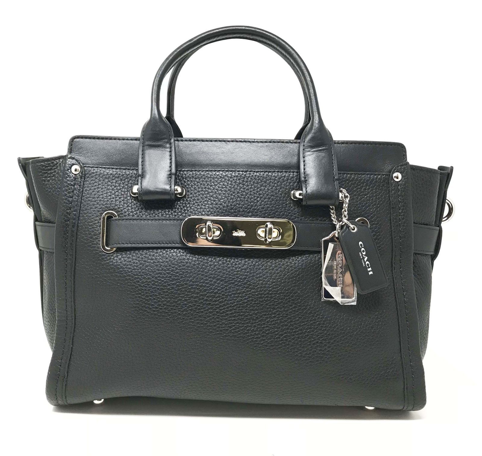 Coach 34408 Pebble Leather Swagger Bag Satchel Black Silver Hardware ...