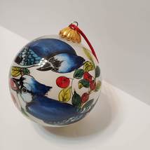 Bill Yee Inside-painted Glass Ornament, Bluejay Birds Rare Handpainted Christmas image 7
