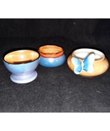 3 Antique Salt Cellar Dip Noritake Blue Orange Lusterware Lustre Hand Pa... - $19.99