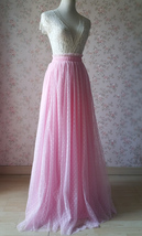 PINK Full Long Tulle Skirt Pink Bridesmaid Tulle Skirt Dot High Waist US0-US28 image 3