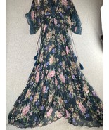 Johnny Was Jade Maxi Silk Dress Womens Size XS Floral Print Lace Trim sheer - $160.00
