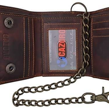 RFID Blocking Men's Tri-Fold Vintage Leather Biker Chain Wallet with Snap Closur - $43.32