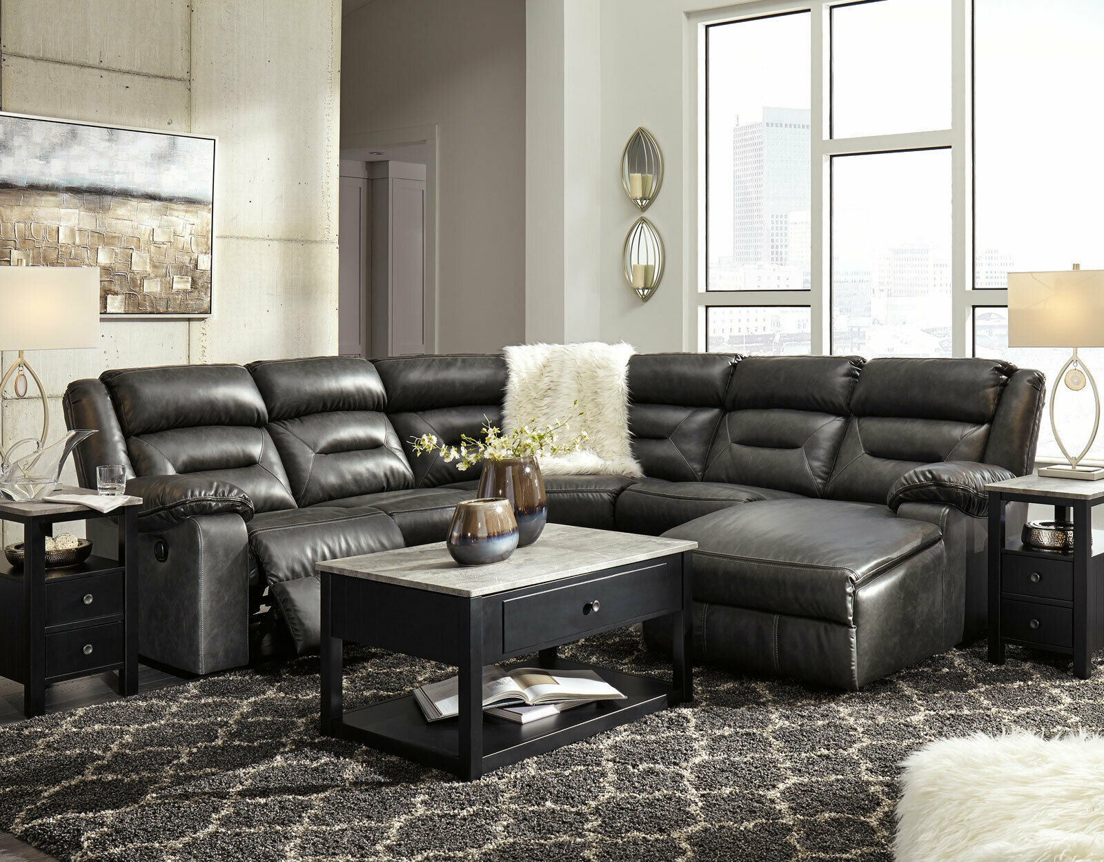 gray faux leather reclining sofa