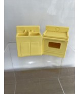 Vintage Fisher Price Little People Play Family Kitchen Yellow STOVE &amp; SI... - $9.89