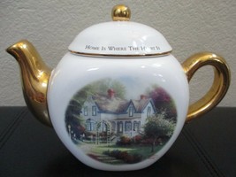 Thomas Kinkade Home Is Where The Heart Is Teapot Gold Trim by Teleflora CHIPPED - $5.93