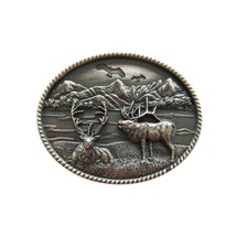 New Vintage Silver Plated Western Deer Wild Life Oval Belt Buckle - $14.89