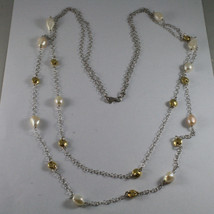 .925 SILVER RHODIUM DOUBLE WIRE NECKLACE WITH BAROQUE PEARLS AND YELLOW DISC image 2