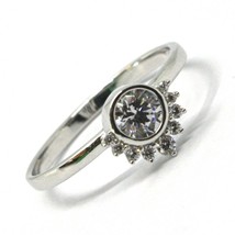 SOLID 18K WHITE GOLD RING, SUN, CROWN, EYE, CUBIC ZIRCONIA, MADE IN ITALY image 2