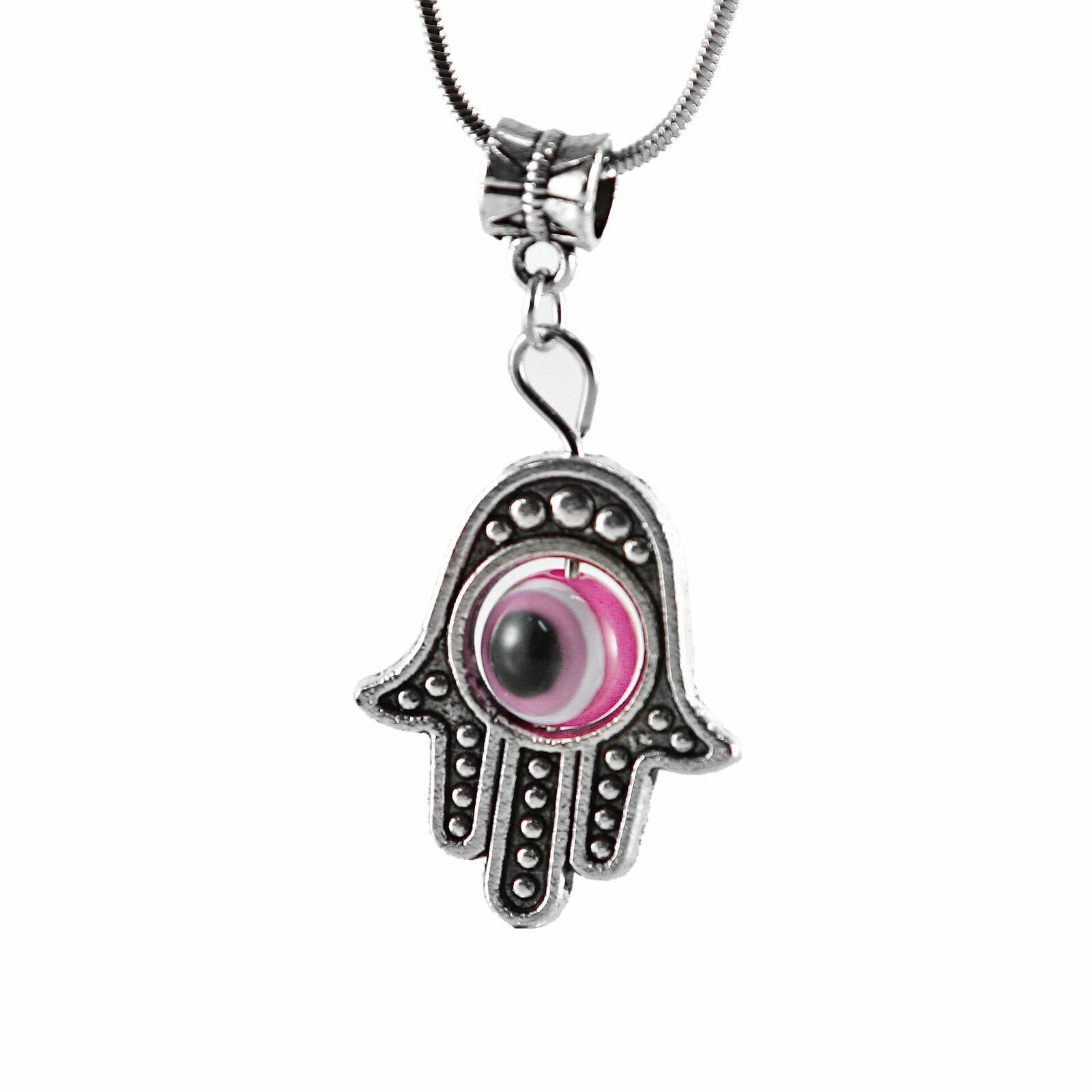 Pink Hamsa Hand of Fatima EVIL EYE Necklace Lucky charm Choker karma Pendant