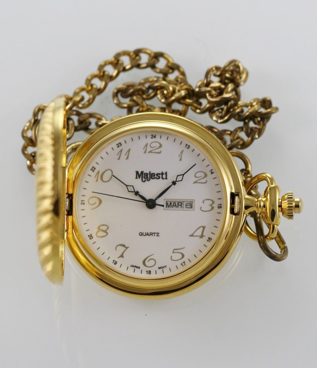 Majesti Watch Mens White Day Date Stainless Gold Water Resistant Pocket