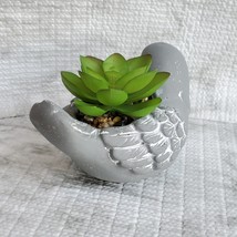 Concrete Planter, Bird with Faux Succulent, Pot & Artificial Plant Arrangement image 4