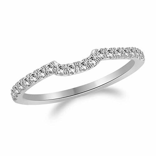 Elegant Touch 14k White Gold Plated 0.30 CT White CZ Diamond Curved Stackable Ha