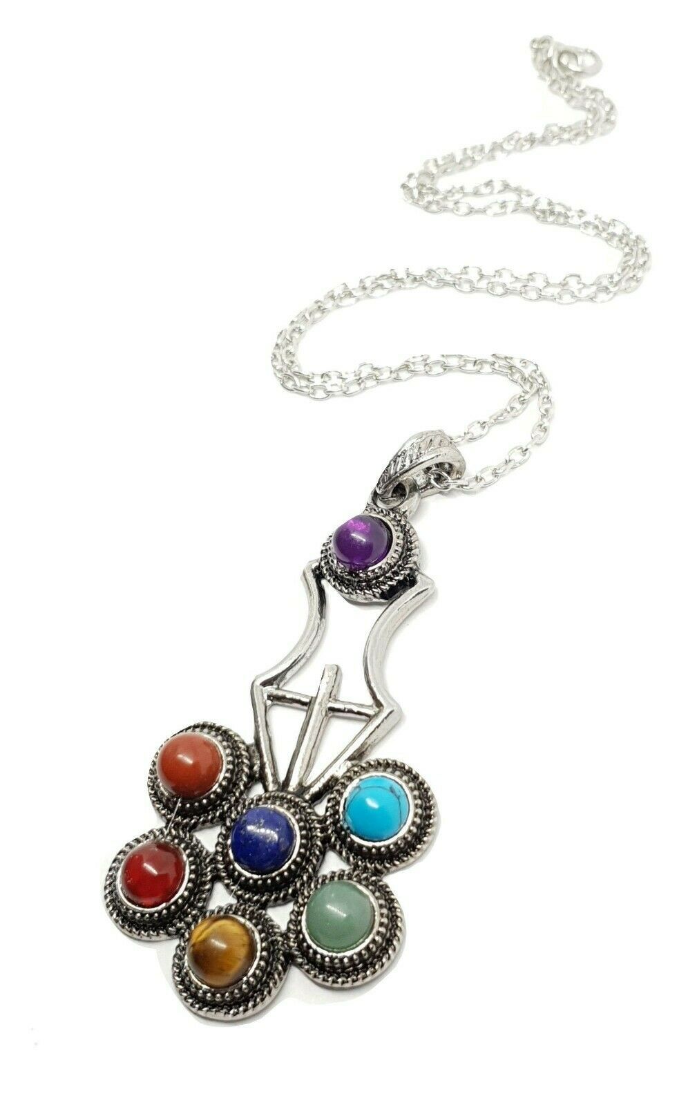 7 Chakra Flower Of Life Pendant Healing Real Gemstone Crystal 18" Chain Necklace 7 Chakra Flower Of Life Pendant Healing Real Gemstone Crystal 18" Chain Necklace