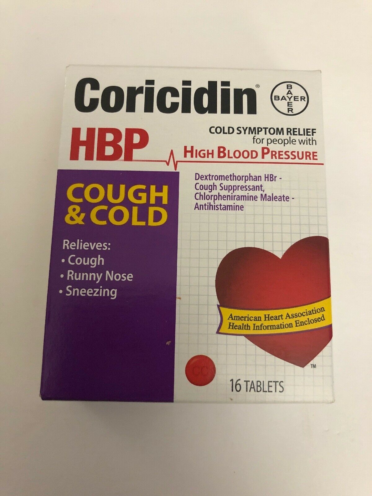 CORICIDIN HBP Cough & Cold Antihistamine -16 Tablets - Cough, Cold & Flu