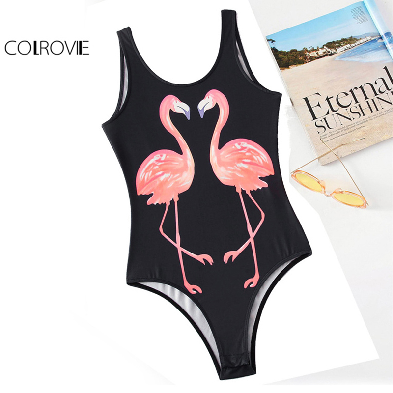 Flamingo Tank Bodysuit Black Skinny Leotard Women Backless Summer Body ...